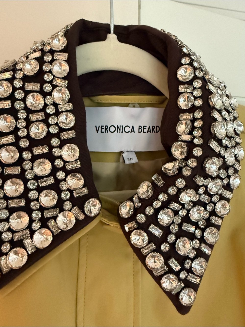 Veronica Beard Yellow Jacket with Jeweled Black Collar - Picture 2 of 3